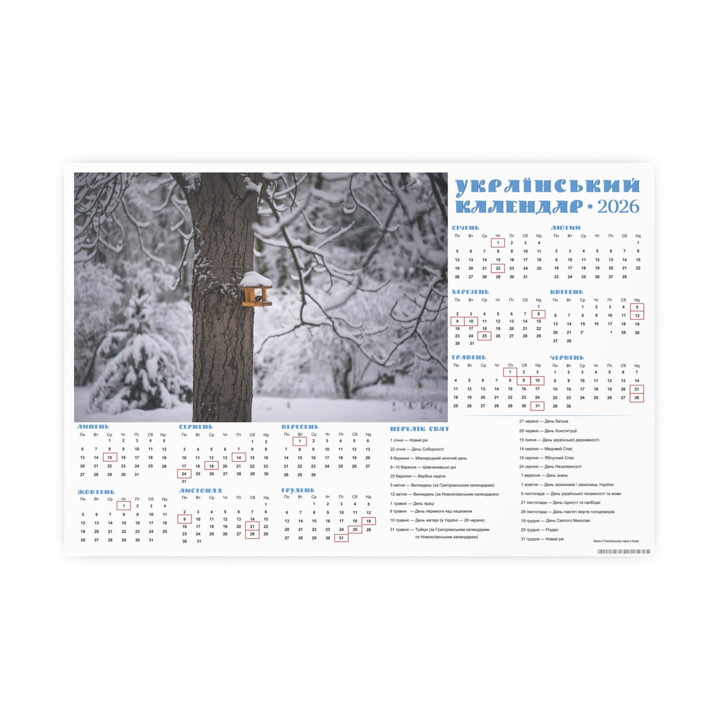 Winter in Holosiivskyi Park in Kyiv | 2026 Ukrainian Calendar CANADA