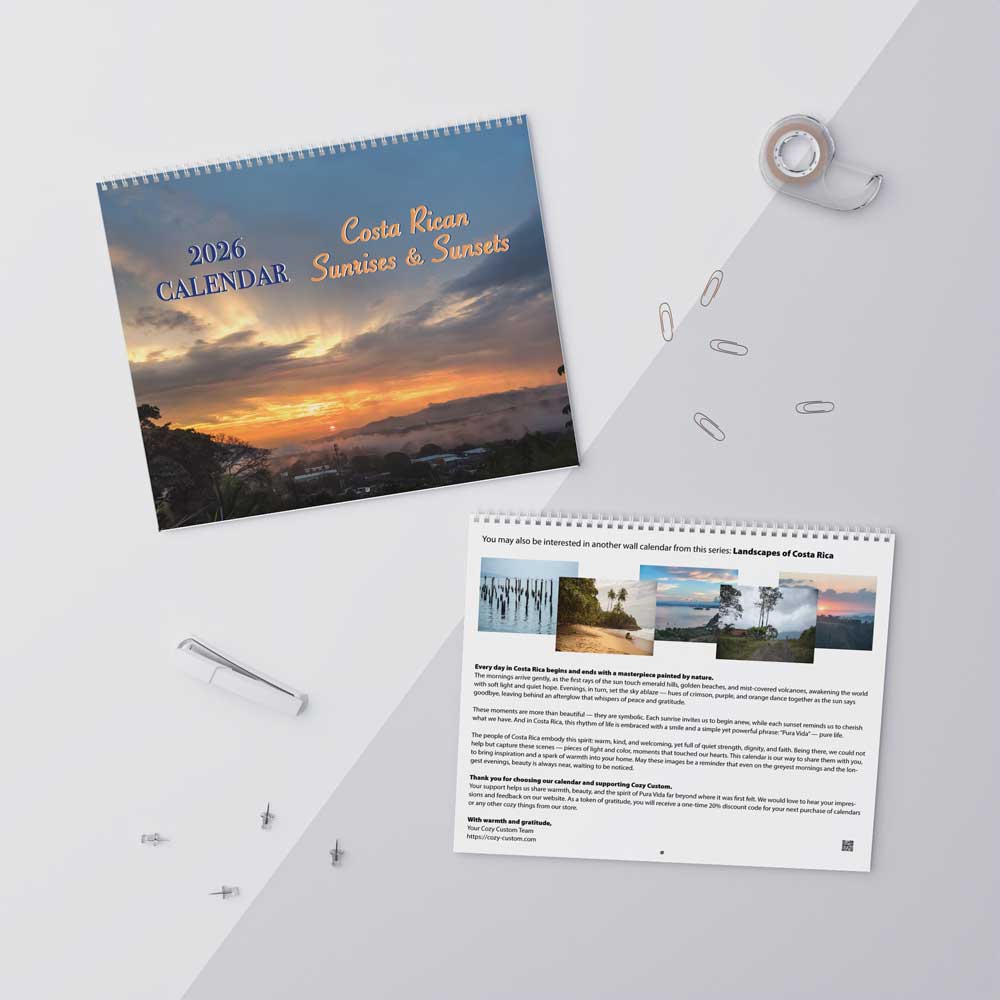 2026 Costa Rican Calendar Sunrises and Sunsets, big wall calendar