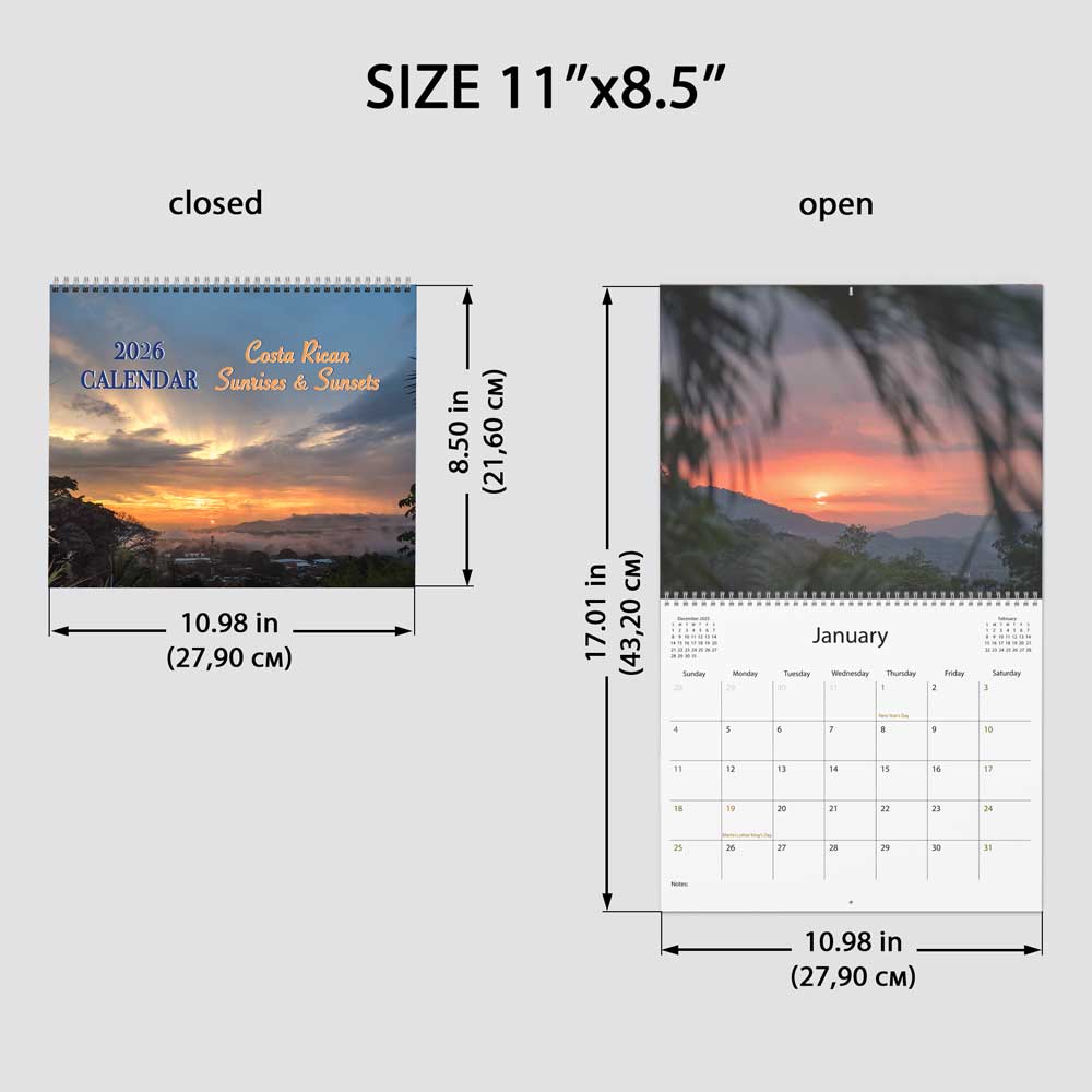 paper calendar, photo calendars, wall calendars, big calendars, Costa Rica landscapes, Costa Rica photos