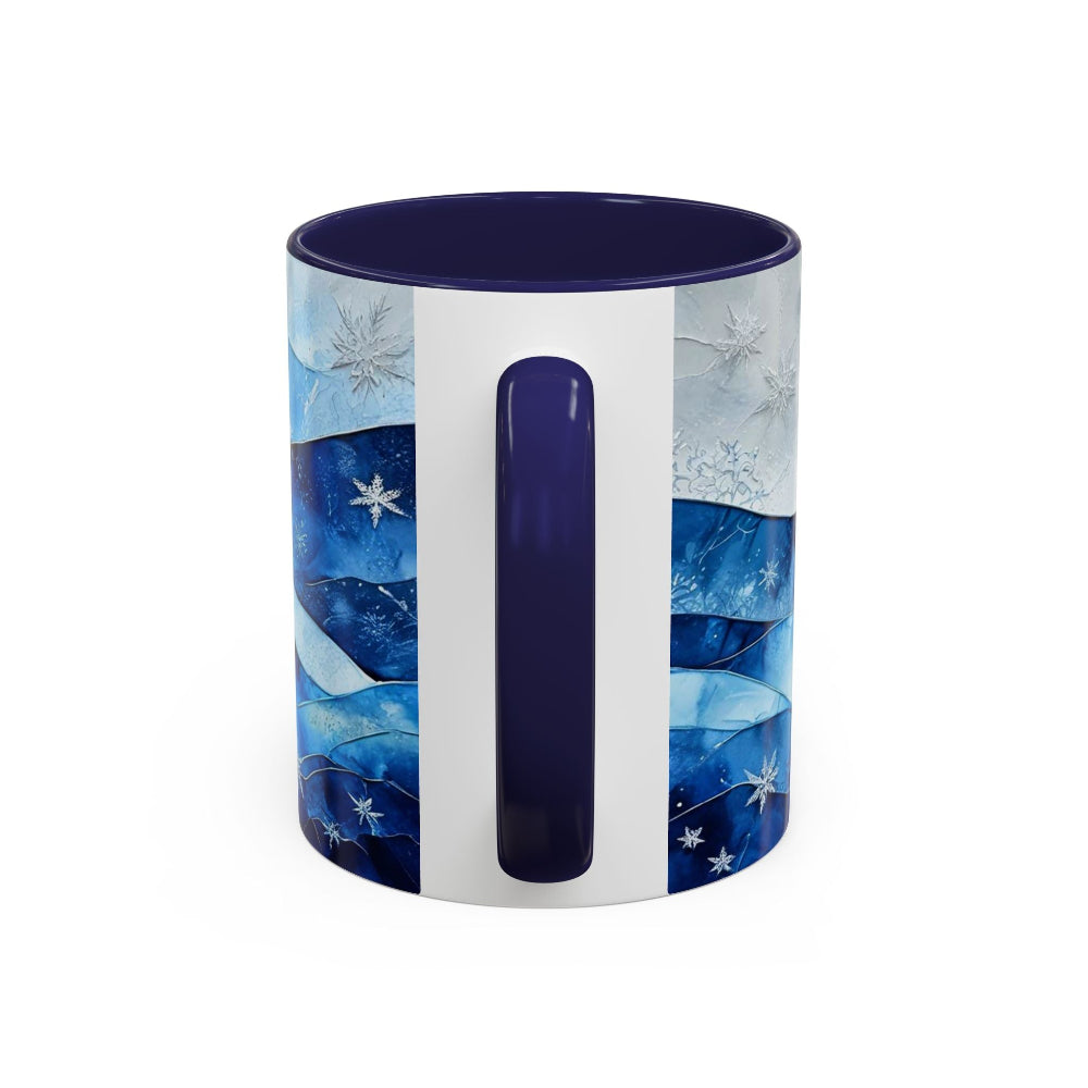 Blue coffee mug with stained glass-inspired artwork, bringing a cozy touch to your morning routine