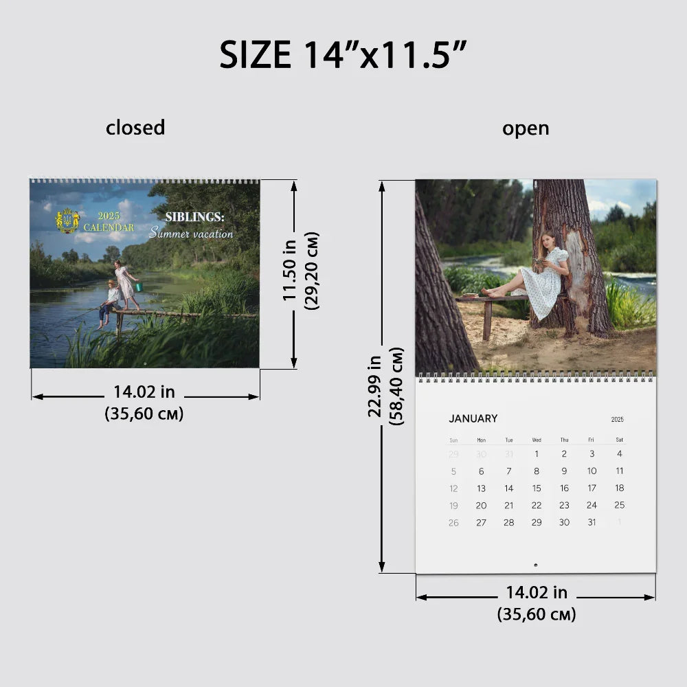 Cute family calendar, inspirational sibling bond, heartfelt photo art