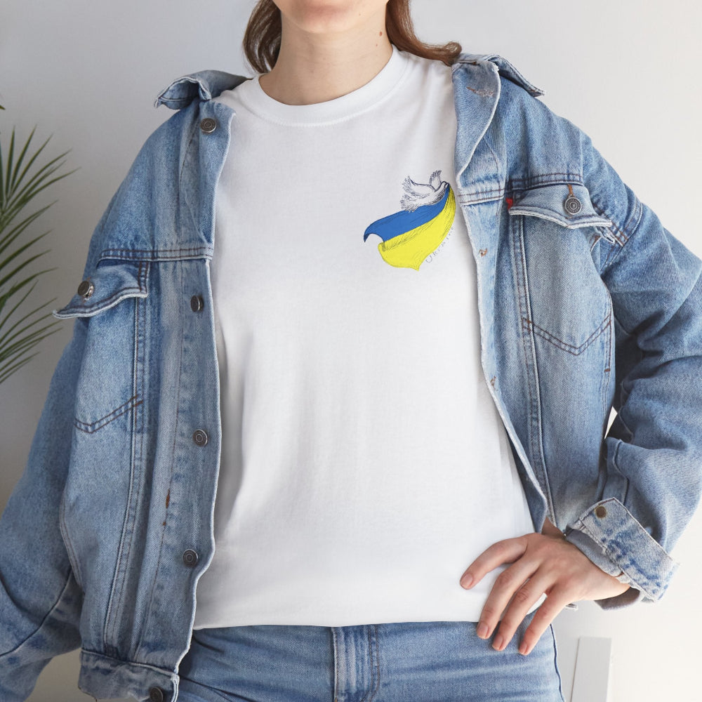 Dove design on a white T shirt – symbolic patriotic shirt