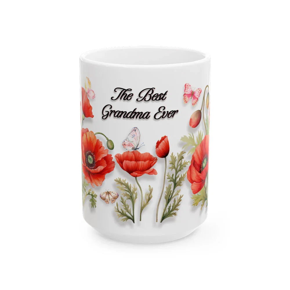 best grandma ever, gifts for grandma, poppy art, large mug, spring gifts, ceramic coffee mugs