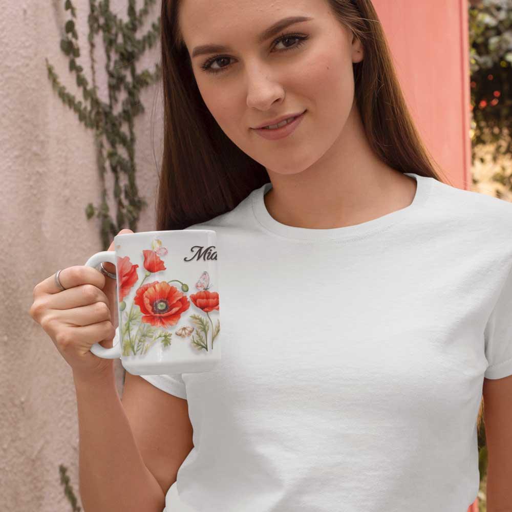 poppy art, Mia mug, mug for Mia, gift for Mia