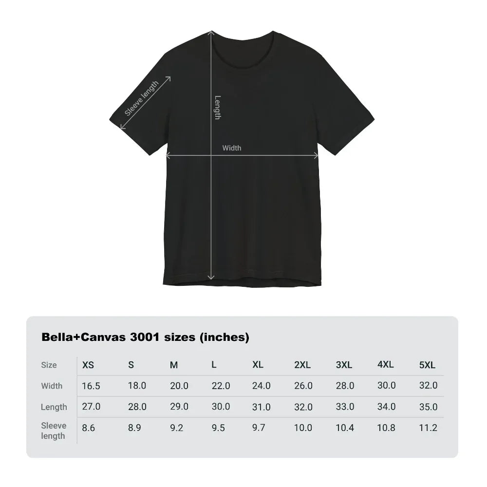 Size Charts Bella Canvas Black T Shirt