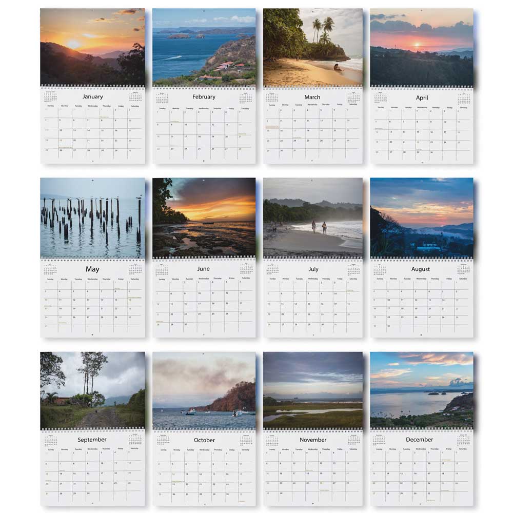 annual calendar, monthly calendar, costa rica, costa rica calendar, beautiful calendars, beautiful landscapes, 2026 calendars