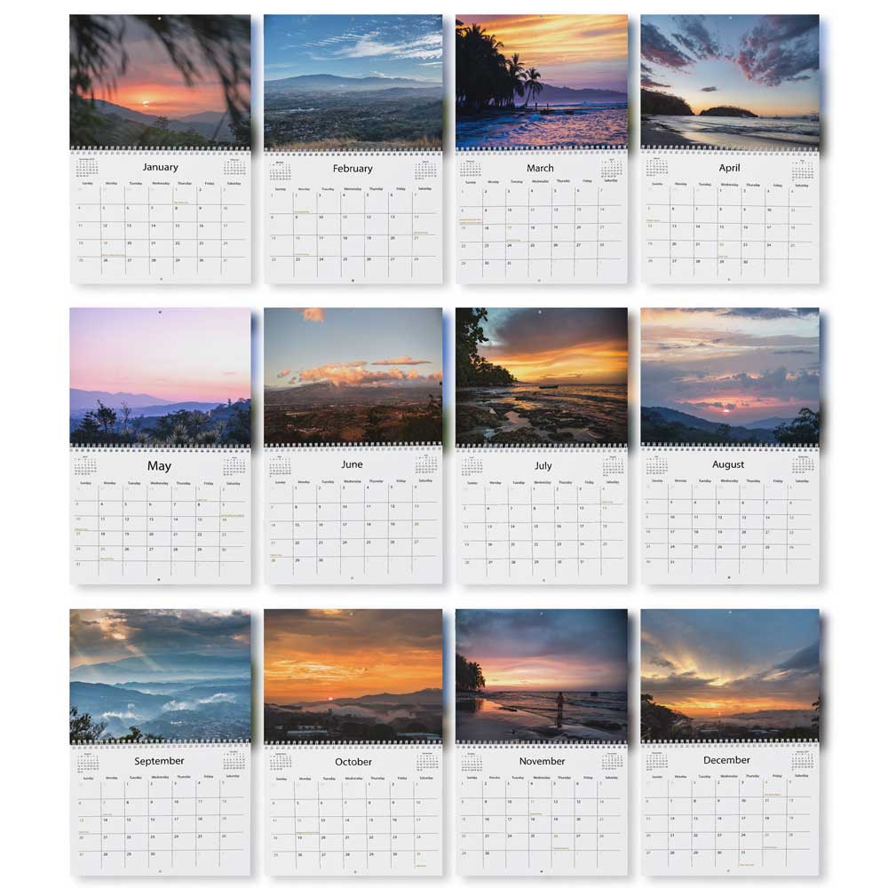 Calendar with stunning photos of landscapes for each month, 2026 calendar Costa Rica