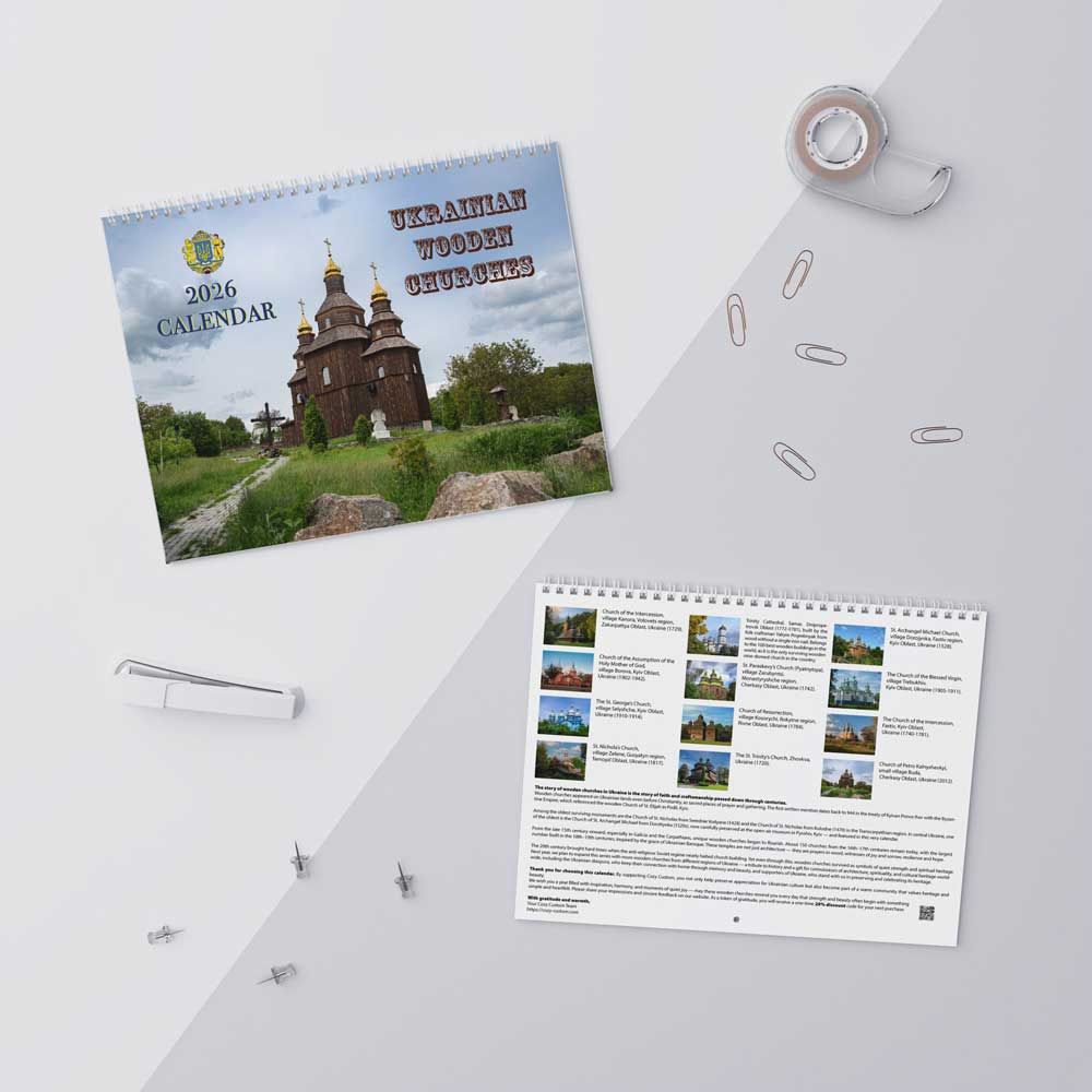 professional photo calendars, religious gift, wooden churches, Ukraine, Ukrainian churches