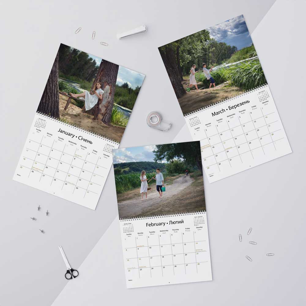 Family photography wall calendar, childhood nostalgia, shared moments