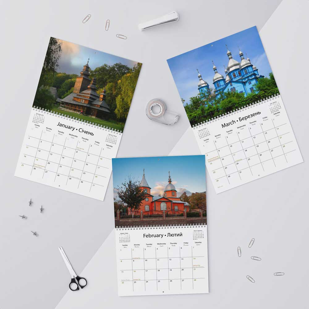 Wall Calendar Featuring Ancient Cathedrals & Chapels, spiritual art calendar