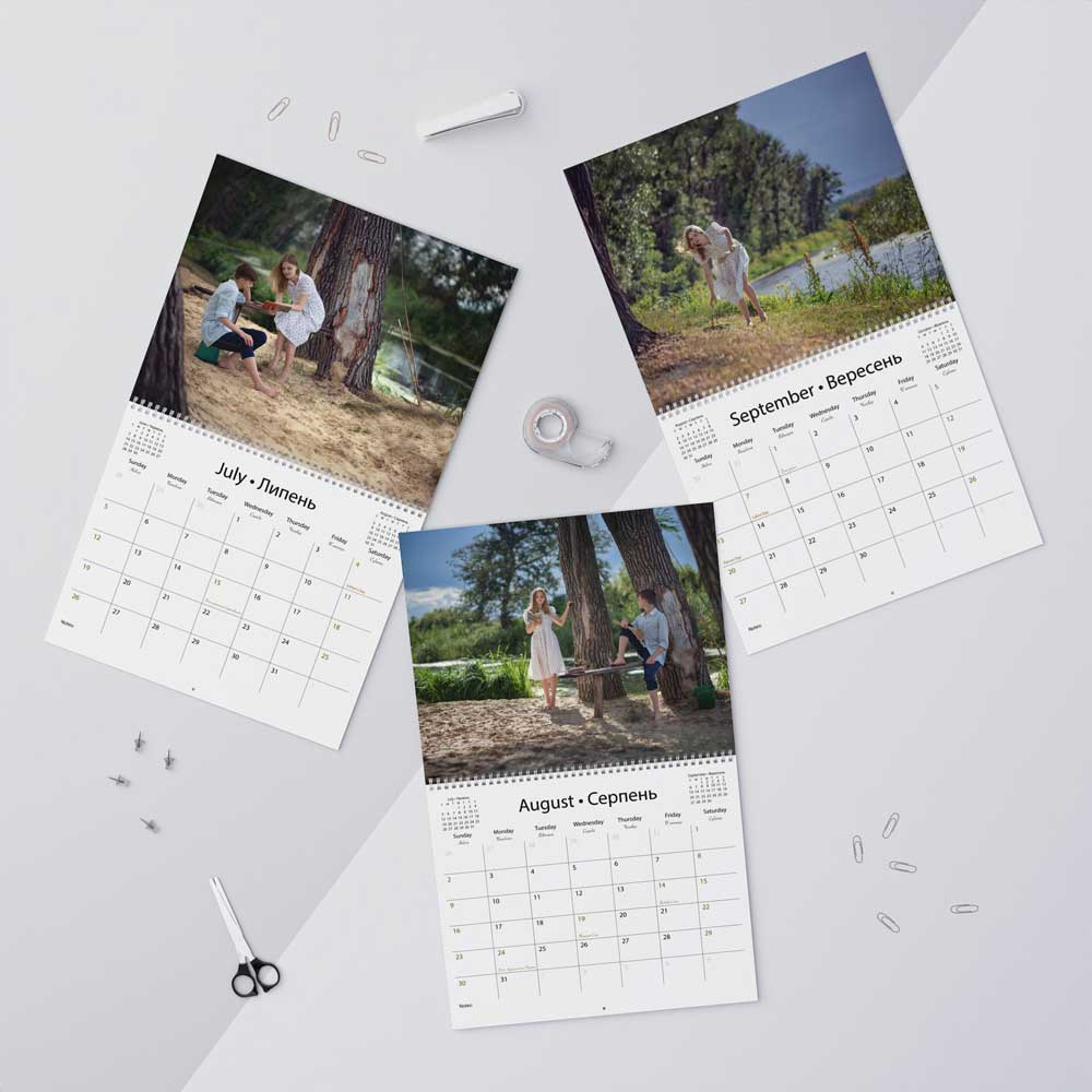 Family wall calendar, big sister little brother, heartwarming moments