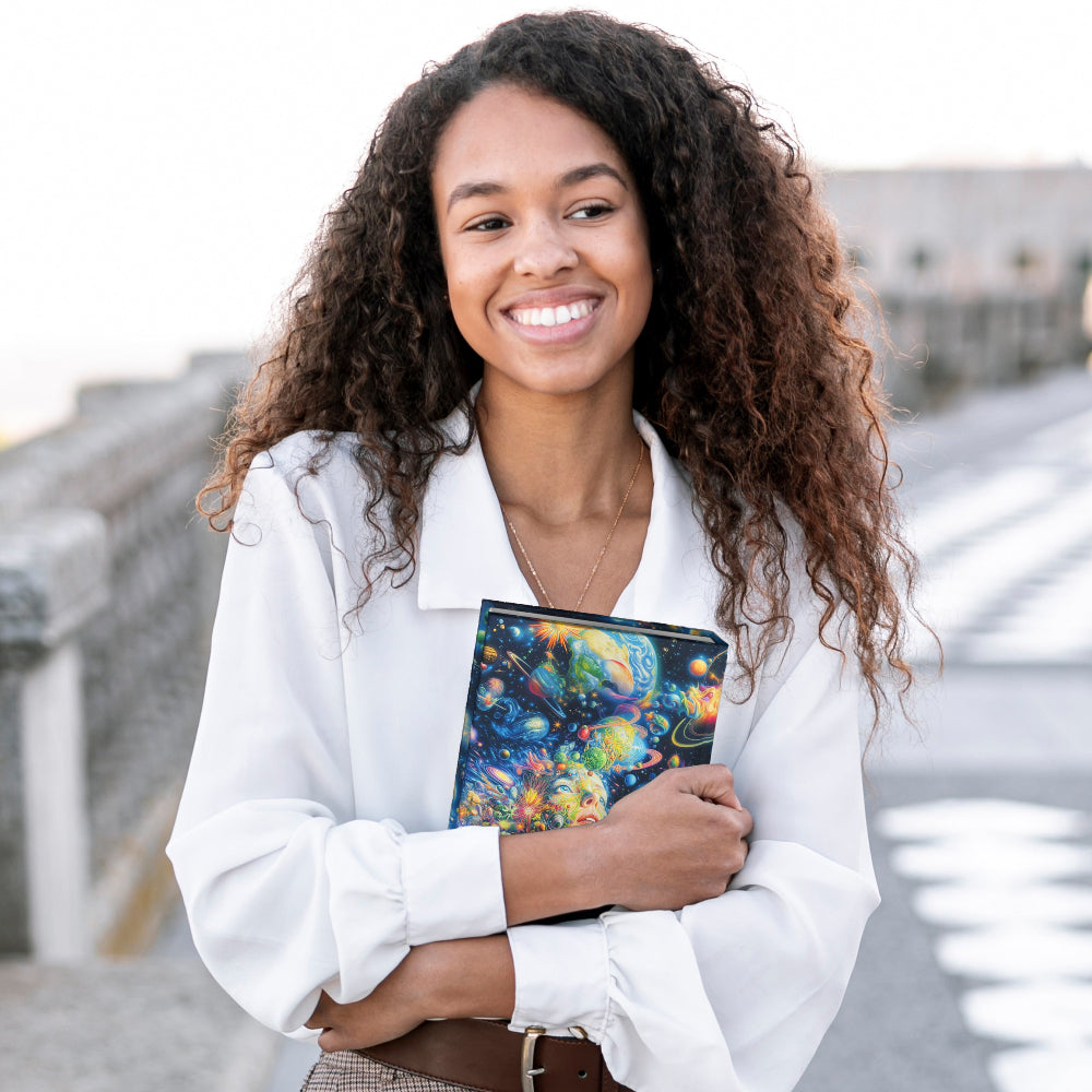 smiling girl with Notebook for Personal Reflections