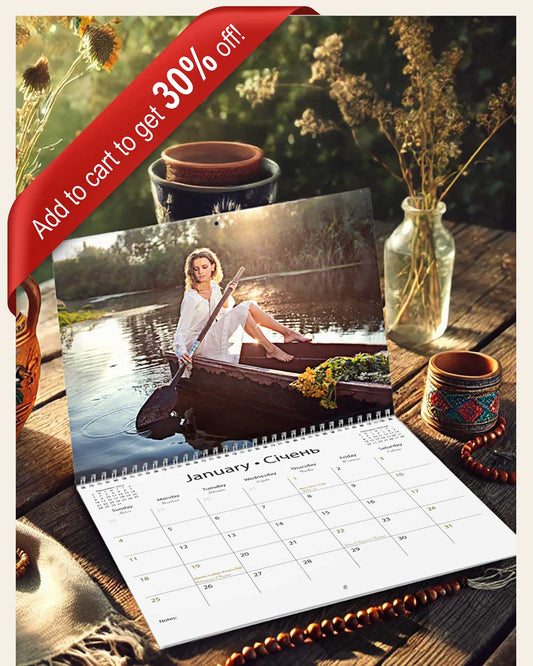 Large wall calendar, Ukrainian clothing, unique gifts for men, heritage photography, ukrainian women calendar