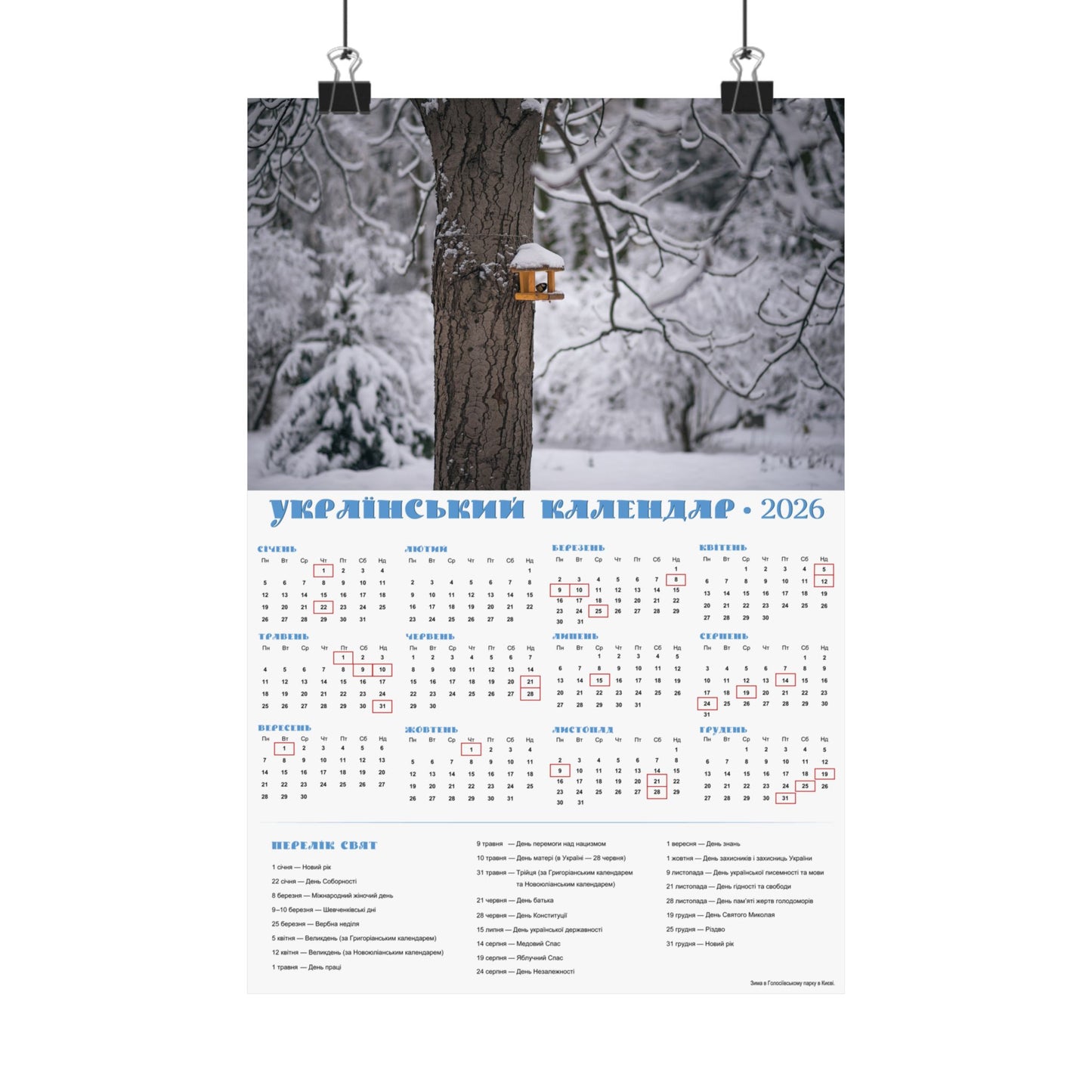 Winter in Holosiivskyi Park in Kyiv | 2026 Ukrainian Calendar USA