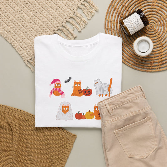 Halloween Cat T-Shirt - Cute Cats in Costumes with Pumpkins