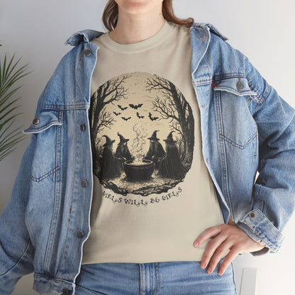 Girls Will Be Girls Halloween Unisex Heavy Cotton Tee | Witches' Night Celebration | Express Delivery Available