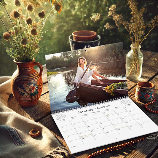 Large wall calendar, Ukrainian clothing, unique gifts for men, heritage photography, ukrainian women calendar