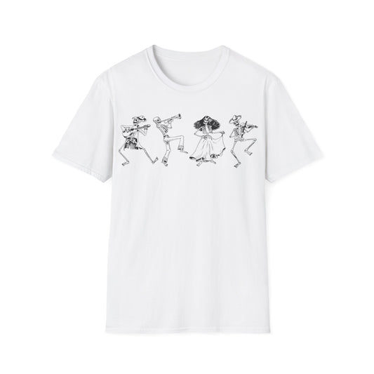 Dancing Skeletons Line Art Tee — Spooky Dance Skeleton Shirt