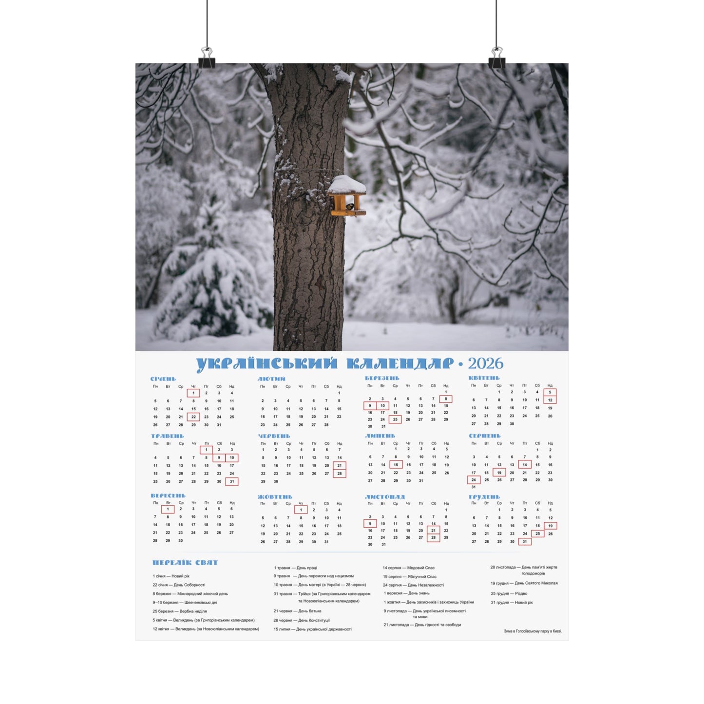 Winter in Holosiivskyi Park in Kyiv | 2026 Ukrainian Calendar USA