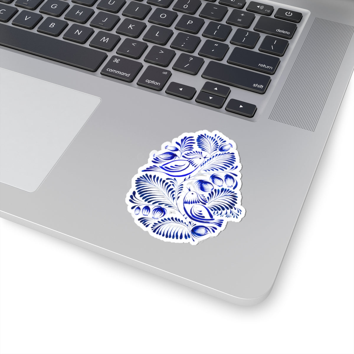 Floral Bird Kiss-Cut Stickers - Blue Botanical Design for Laptop & Decor