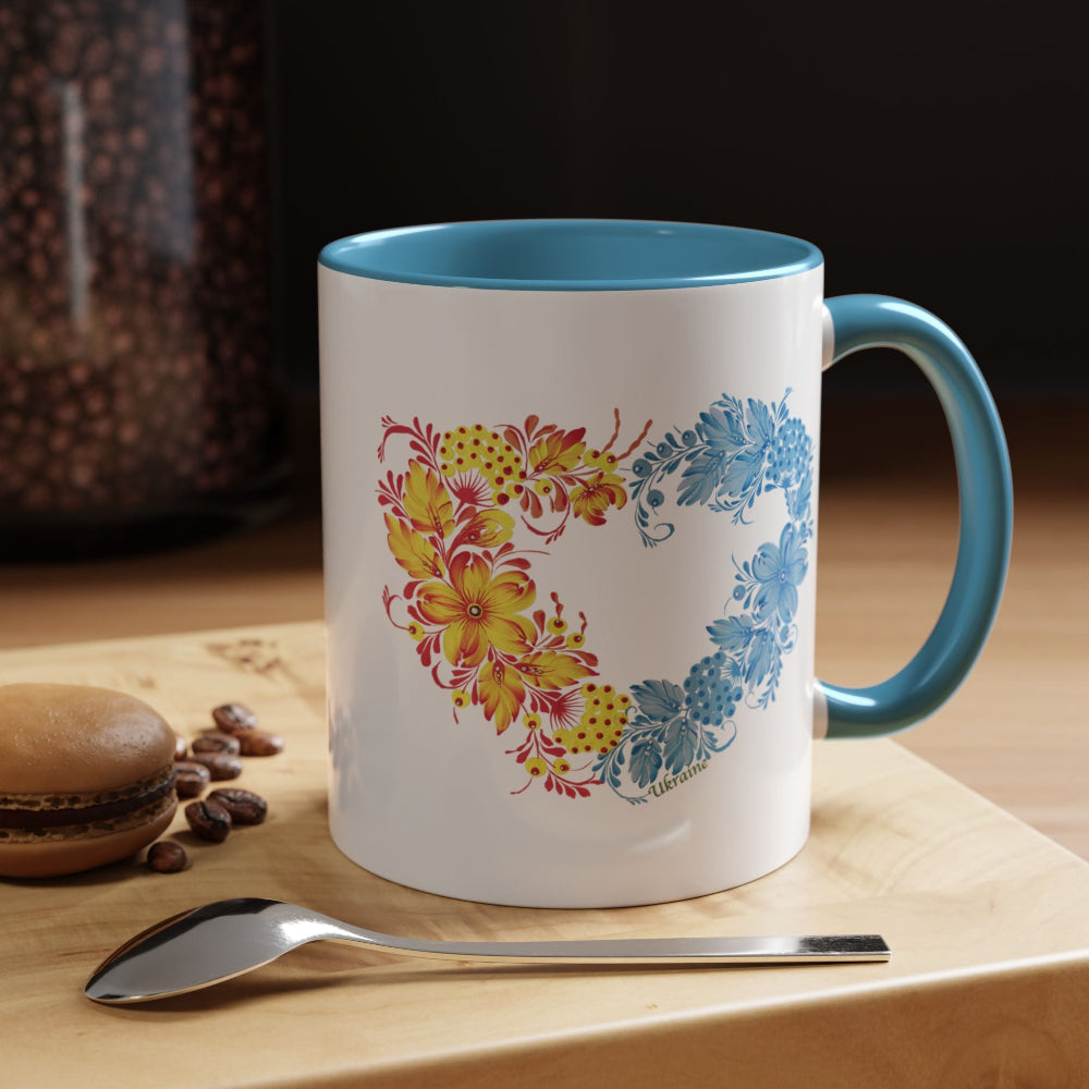Cozy cup with folk art heart, a perfect patriotic gift