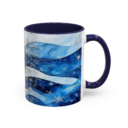 Cozy winter mug with a unique stained glass pattern, ideal for hot beverages on cold days.