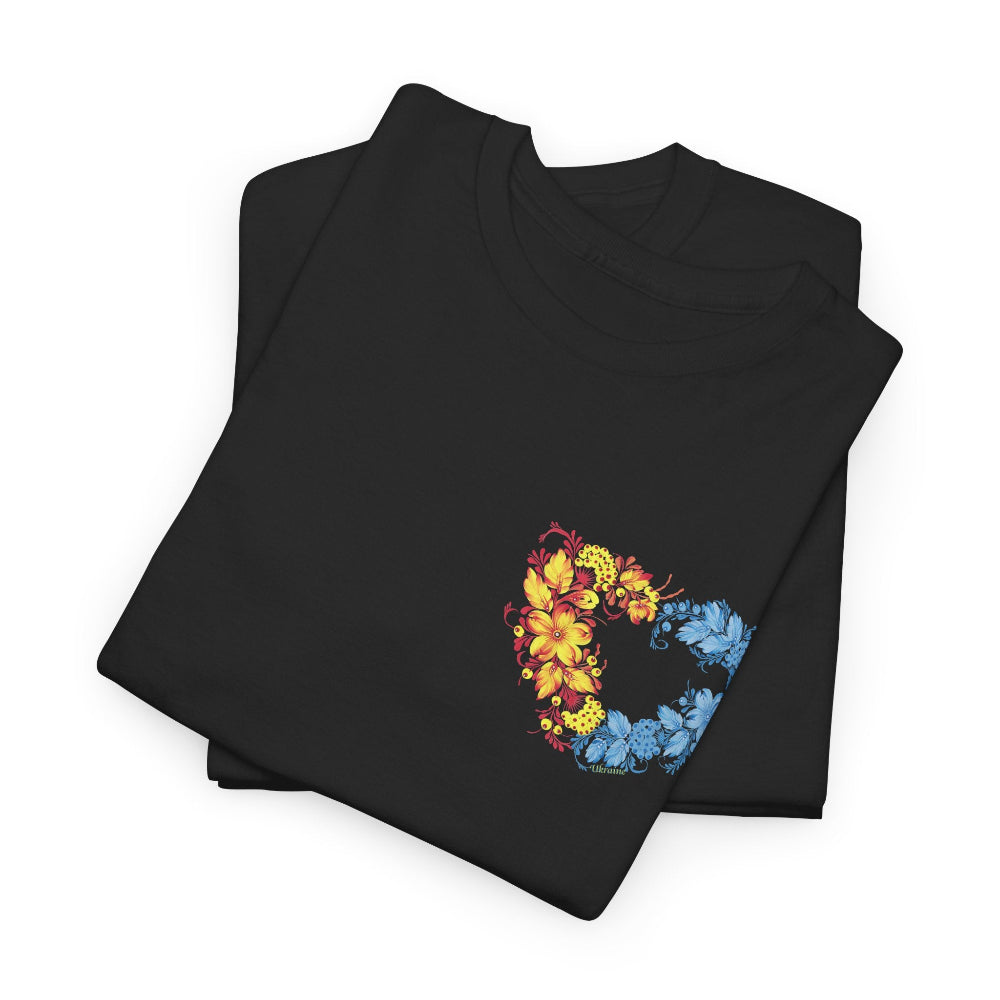 black t shirt, floral art, Ukrainian painting