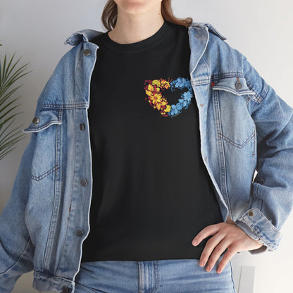 black t shirt, heart shirt, ukrainian folk art, petrykivka