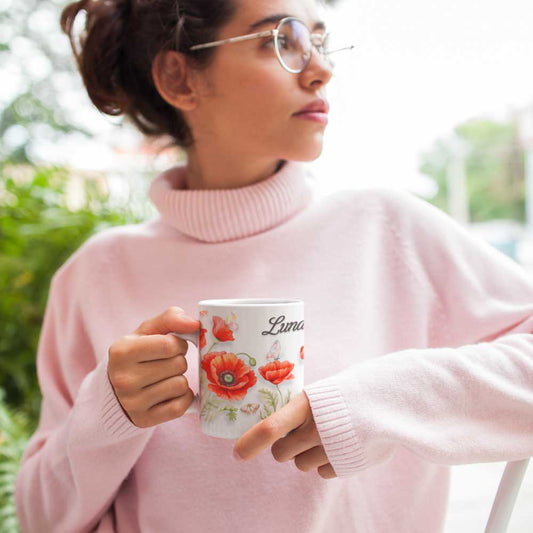 Custom Coffee Mugs with Poppy Art | Gift Mug for LUNA