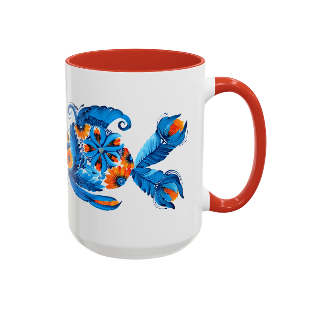 BPA-free ceramic coffee mug with Ukrainian folk art