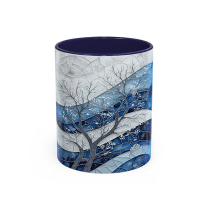 Stained glass cup with winter design and tree design, an elegant ceramic mug for tea, cocoa, or coffee lovers