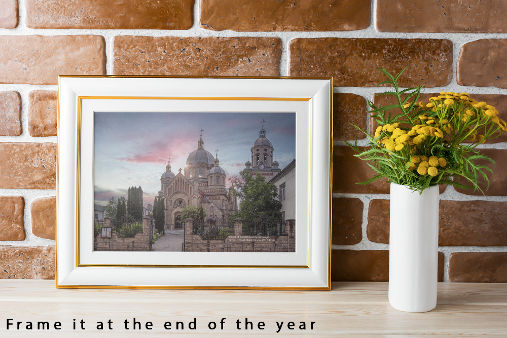 calendar frame, Yearly Wall Calendar with Ancient Churches & Spiritual Beauty