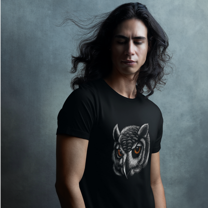 black t shirt men with owl design