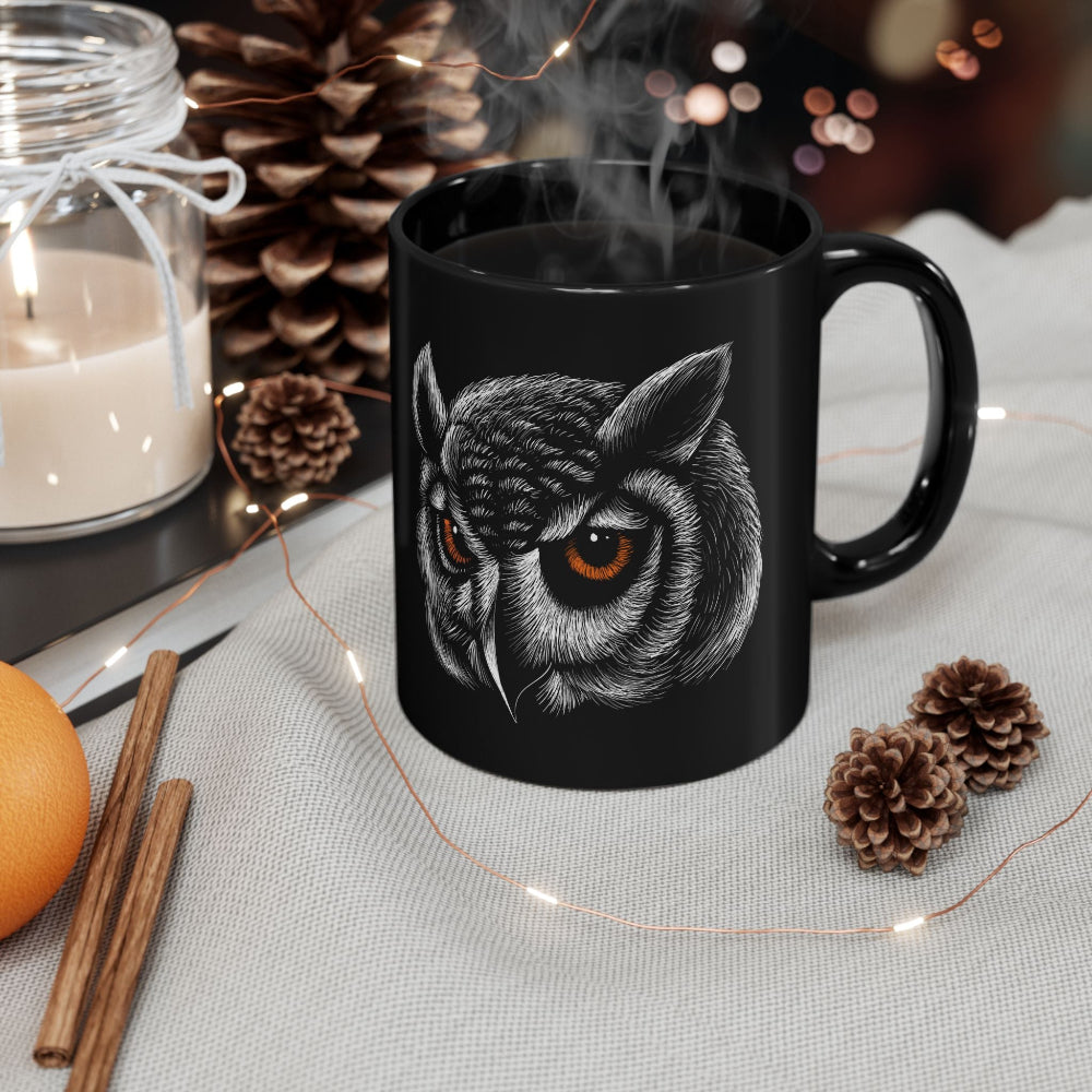 black cup with owl art