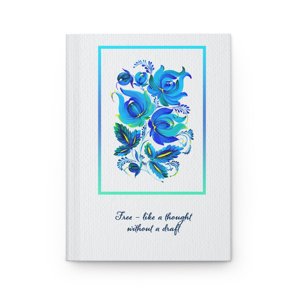 front cover of hardcover art journal with creative art