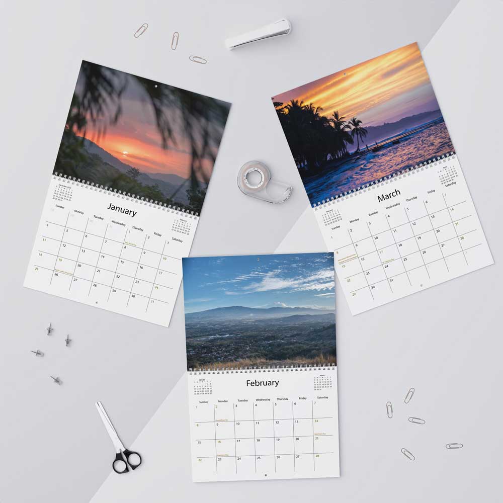 stunning sunsets, costa rica landscapes, 2026 wall calendar, Monthly Wall Calendar, photo calendars