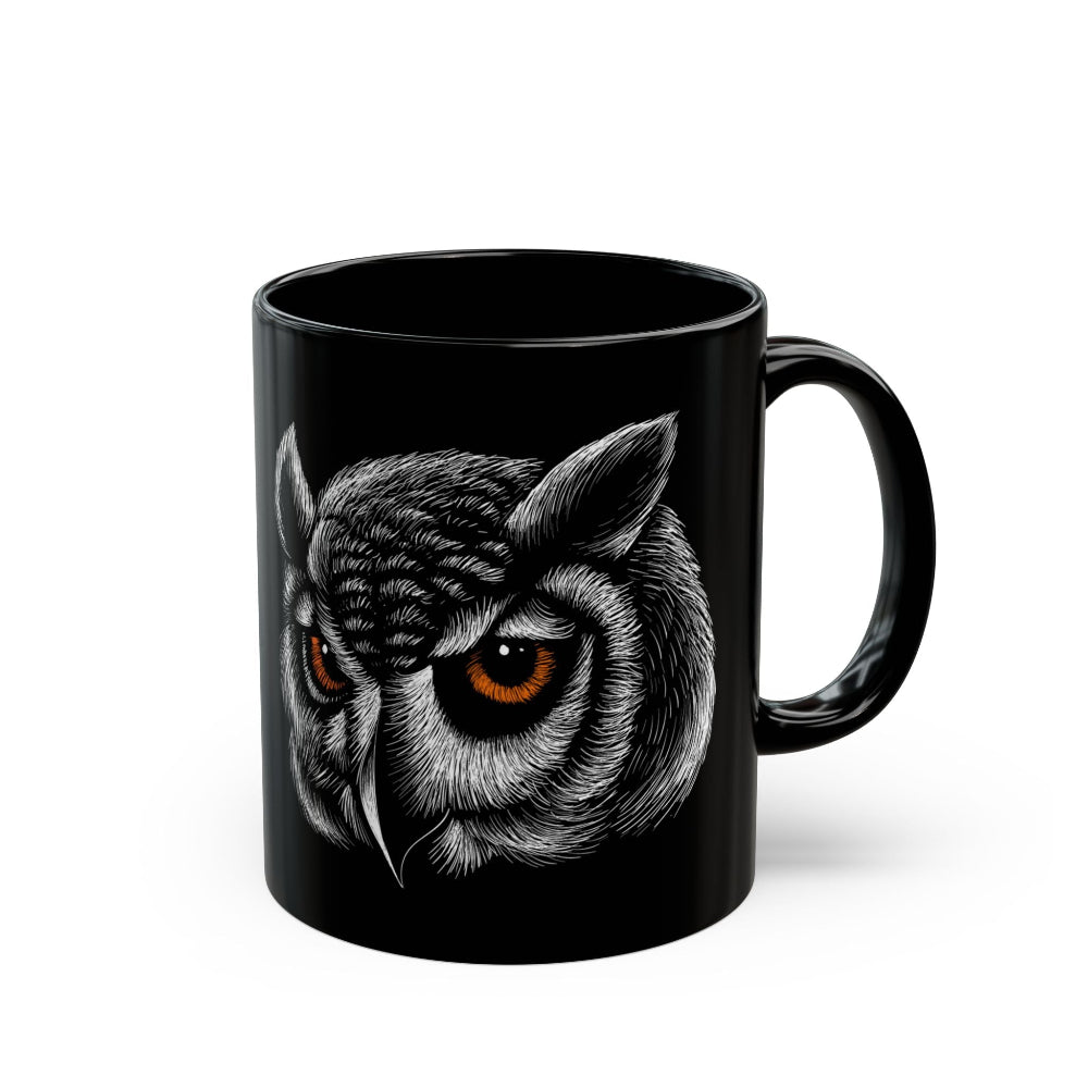 11oz mug with owl art in a white background