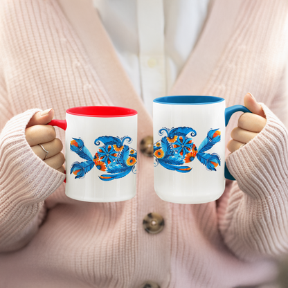 Ceramic mug with fish art – Ukrainian folk painting on a white coffee cup