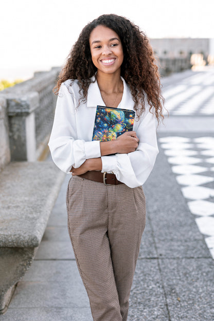 smiling girl with Visual Poetry Notebook