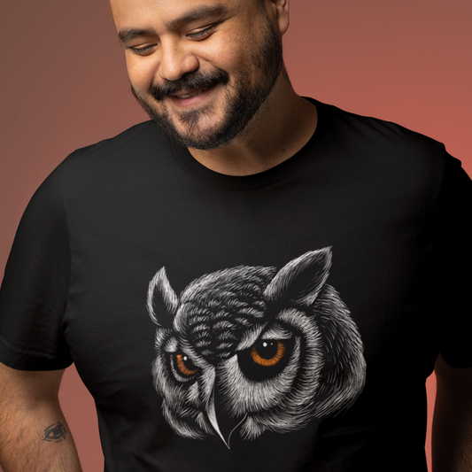 Black T Shirt with Owl Art