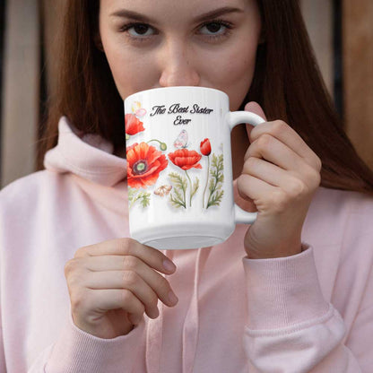 the best sister ever, gift mug for sister, best gift for sister, gifts for sister, sister mug poppy art