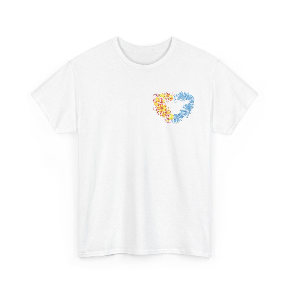 white t shirt, floral art, Ukrainian painting